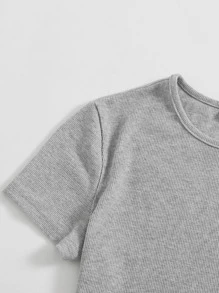 Muchica Camiseta corta tejida de canalé unicolor - Gris Claro - Ver 5
