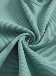 SHEIN EZwear 紐扣羅紋針織短版T恤 - 綠色 - 查看 5