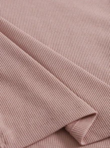 SHEIN EZwear 紐扣羅紋針織短版T恤 - 藕粉色 - 查看 5