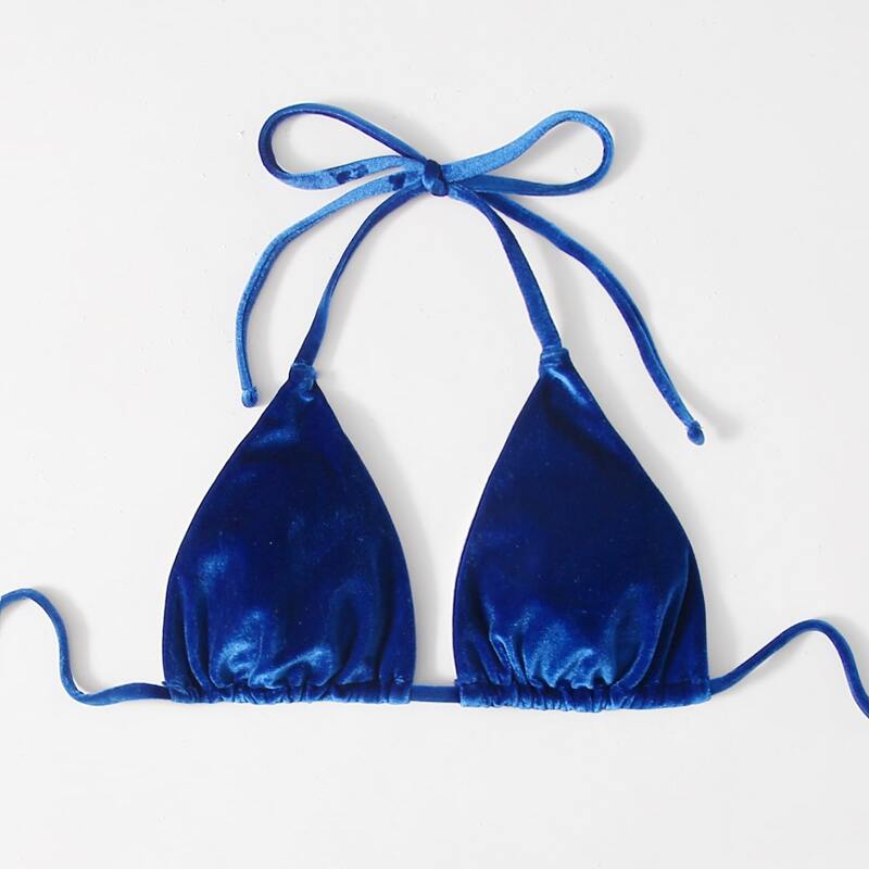 

Velvet Triangle Halter Bikini Top, Royal blue