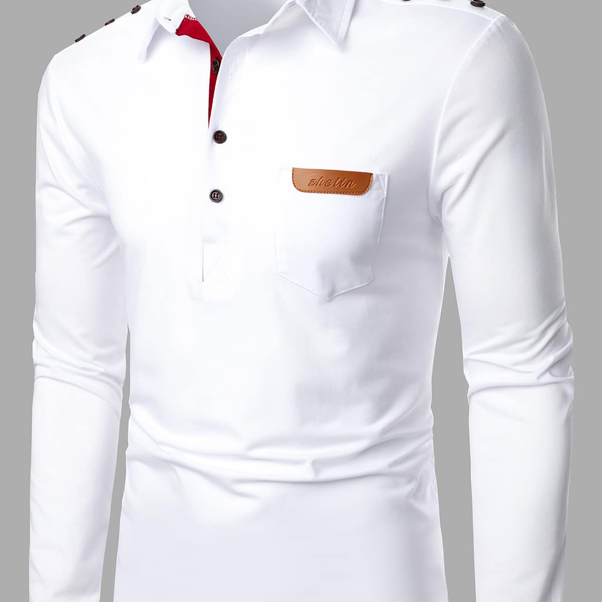 

Men Letter Patched Pocket Front Polo Shirt, White