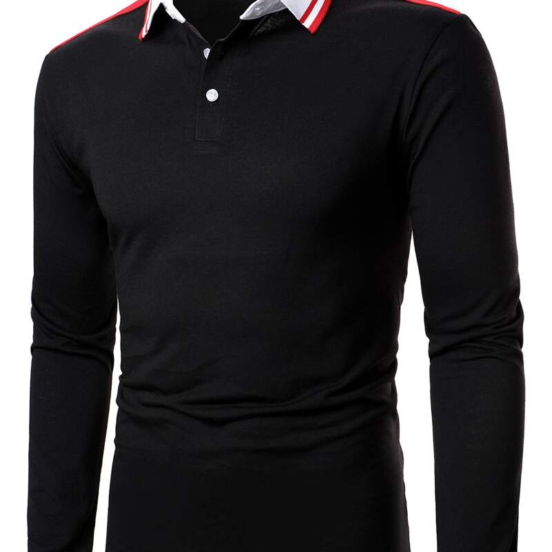 

Men Striped Half Button Polo Shirt, Black