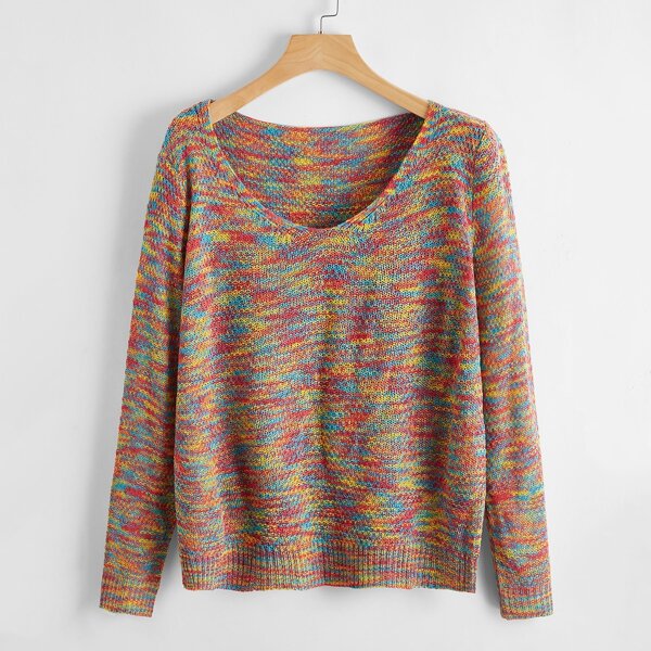 

V Neck Space Dye Sweater, Multicolor