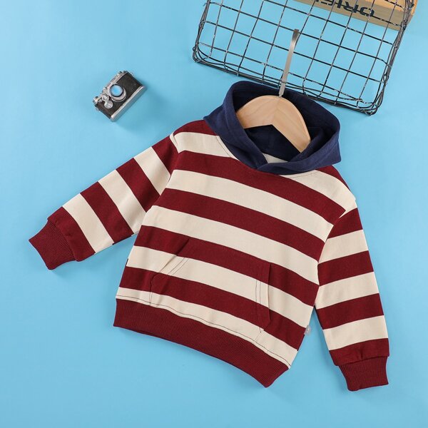 

Toddler Boys Striped Contrast Hooded Sweatshirt, Red and white