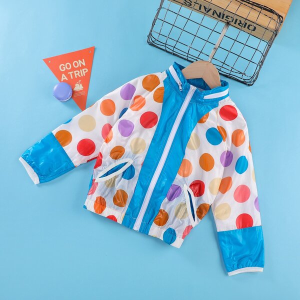 

Boys Funnel Neck Polka Dot Sun-proof Jacket, Multicolor