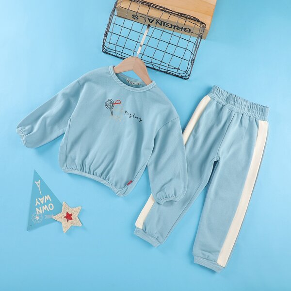 

Toddler Boys Letter Graphic Sweatshirt And Contrast Sideseam Sweatpants, Baby blue