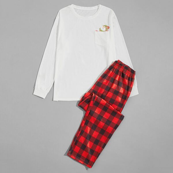 

Men Christmas Snowman And Gingham Print PJ Set, Multicolor