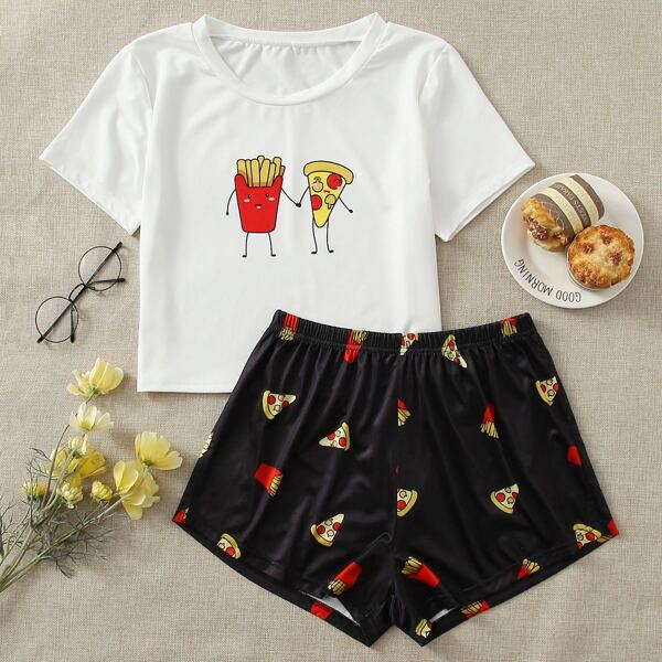 

Fries And Ice Cream Graphic PJ Set, Black and white