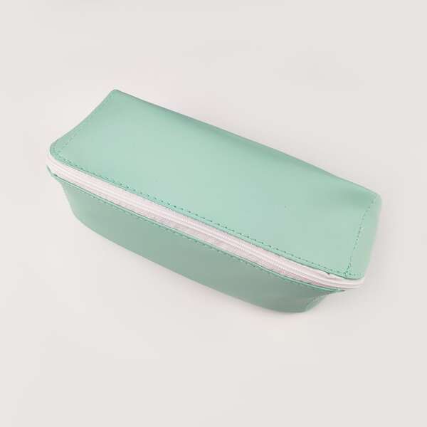 

1pc Plain PU Pencil Bag, Green