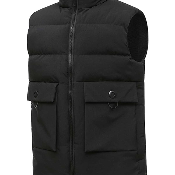 

Men Zip Up Solid Puffer Gilet, Black