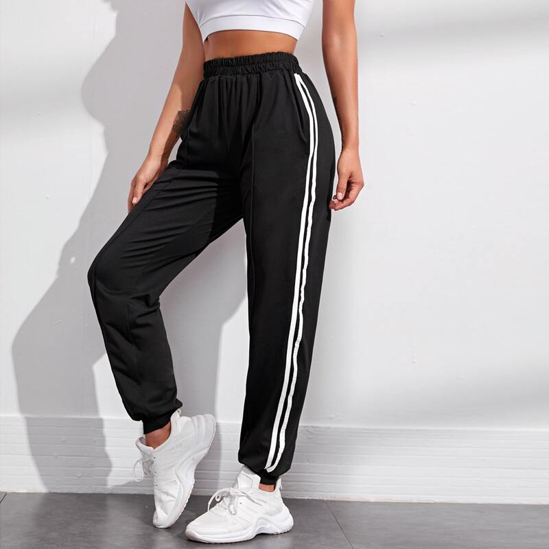 

Side Stripe Elastic Waist Joggers, Black
