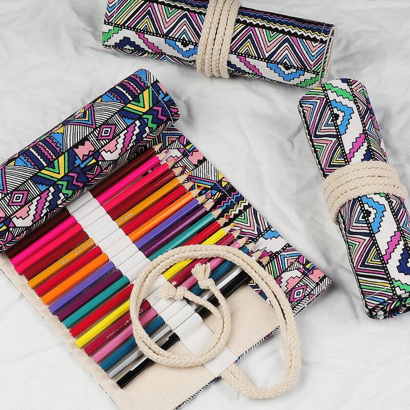 

1pc Geometric Pattern Roll-up Pencil Bag, Multicolor