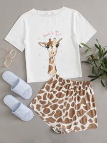 Cartoon And Graphic Print PJ Set / Pajama Set