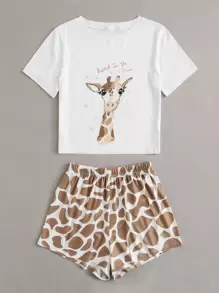 Cartoon And Graphic Print PJ Set / Pajama Set