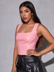 SHEIN SXY 方形領PU皮革背心上衣 - 淺粉色 - 查看 3
