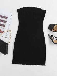 SHEIN EZwear Đầm Xù nhỏ màu trơn Giải trí - màu đen - Xem 1