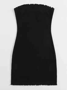 SHEIN EZwear Đầm Xù nhỏ màu trơn Giải trí - màu đen - Xem 3