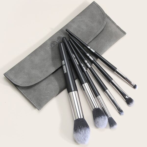 

6pcs Duo-fiber Makeup Brush With 1pc Storage Bag, Black