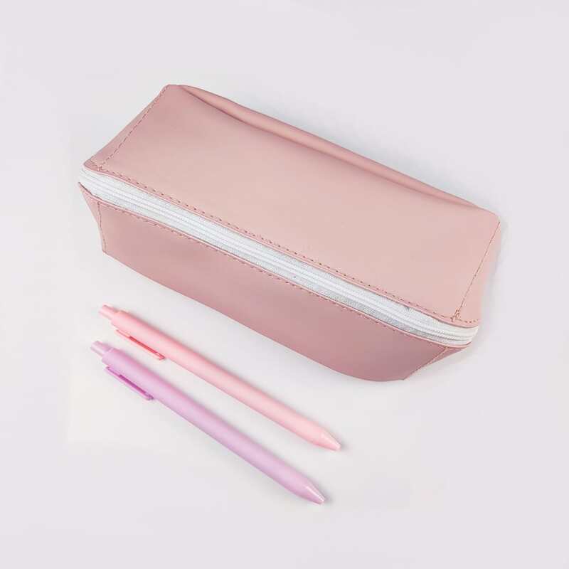 

1pc Plain PU Pencil Bag, Pink