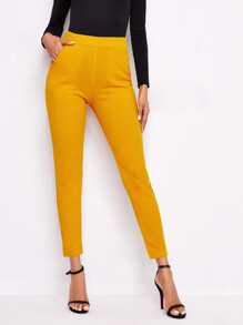 SHEIN Essnce Slant Pocket Solid Skinny Trousers - Yellow - View 1