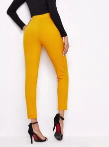 SHEIN Essnce Slant Pocket Solid Skinny Trousers - Yellow - View 2