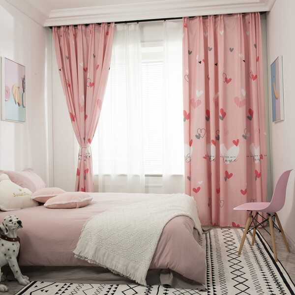 

1pc Heart Print Curtain, Pink