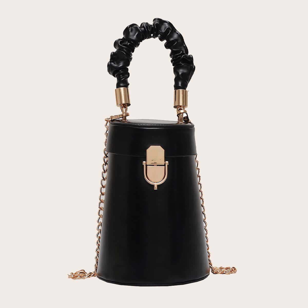 

Ruched Handle Bucket Bag, Black