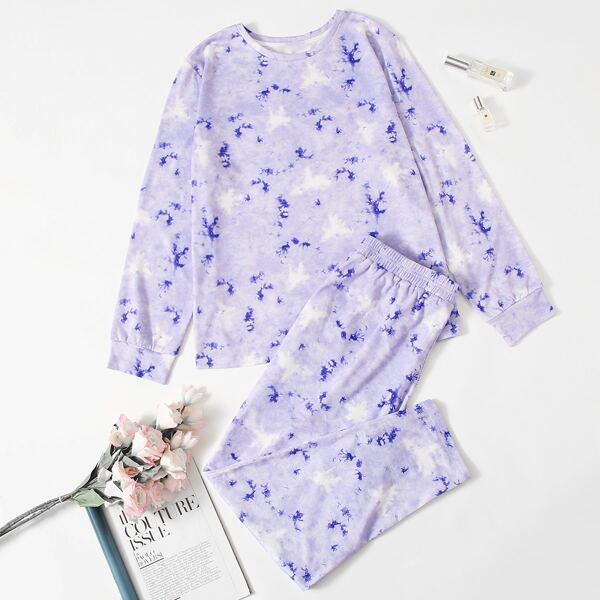 

Plus Tie Dye Sweatshirt & Pants, Lilac purple