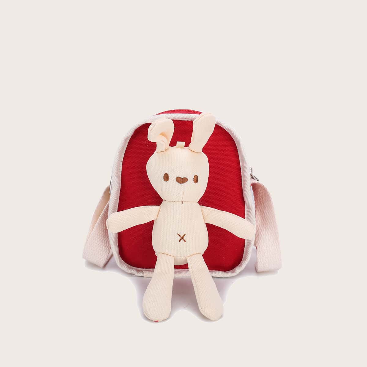 

Rabbit Doll Decor Crossbody Bag, Red and white