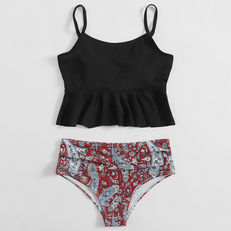 

Floral Ruffle Hem Bikini Swimsuit, Multicolor