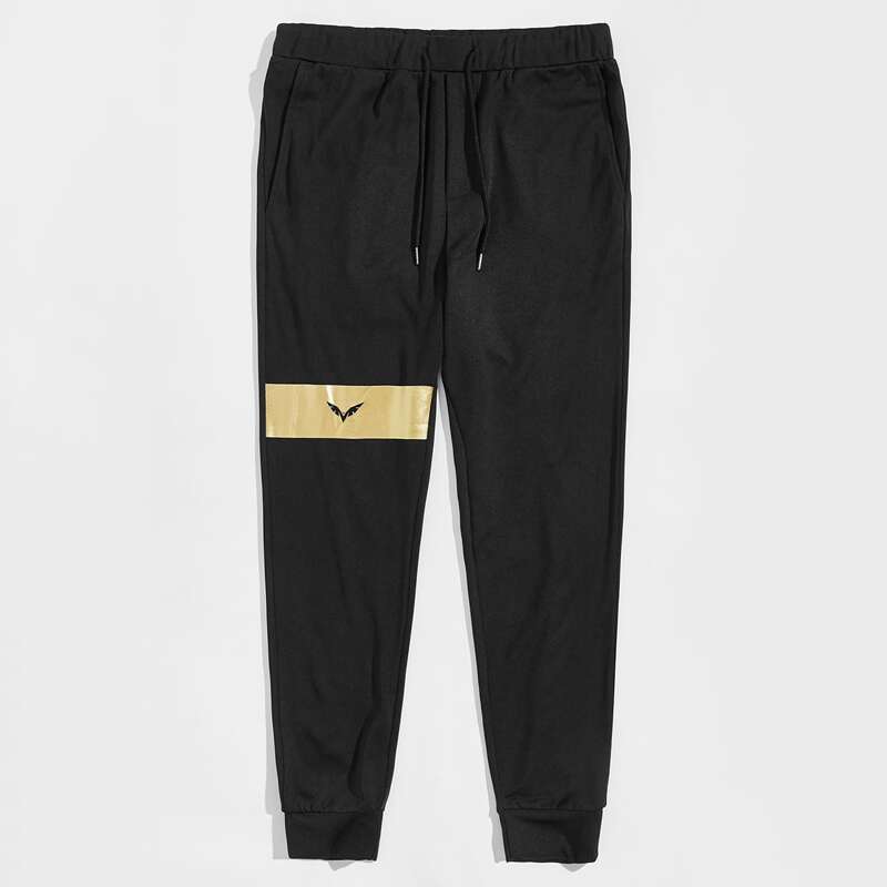 

Guys Metallic Panel Graphic Print Sweatpants, Black