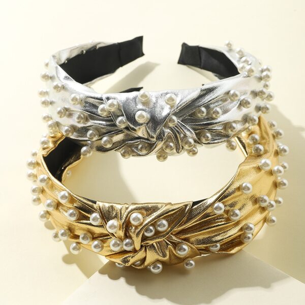 

2pcs Faux Pearl Decor Hair Hoop, Multicolor