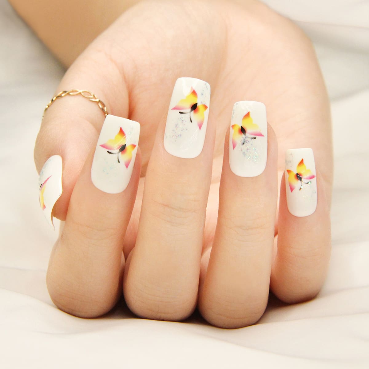 

24pcs Butterfly Print False Nail & 1pc Tape & 1pc Nail File, Multicolor