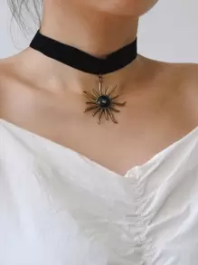 太陽吊墜頸鍊 - 黑色 - 查看 2