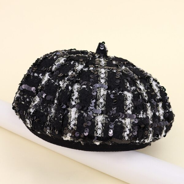 

Girls Sequins Decor Beret, Black and white