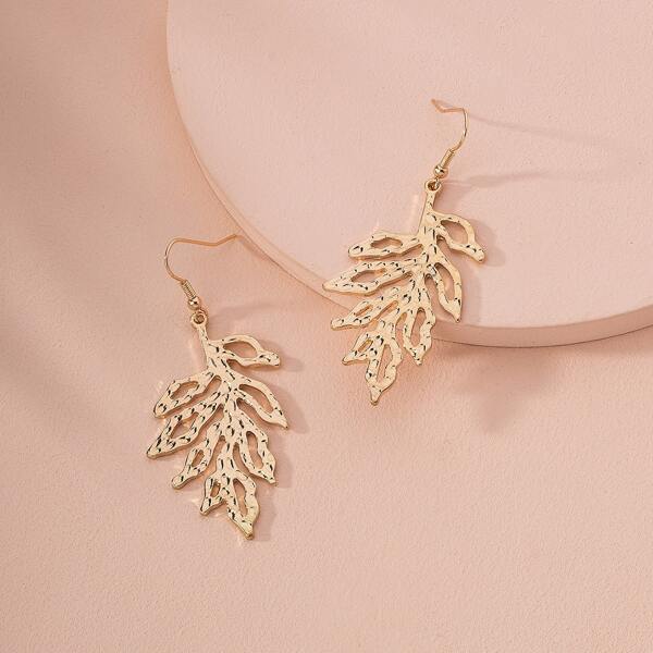 

Metal Leaf Drop Earrings, Gold