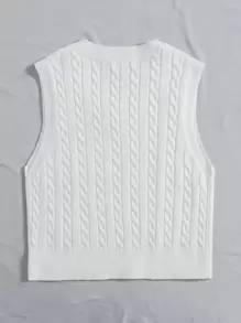 SHEIN EZwear Cable Knit V-neck Sweater Vest - White - View 2