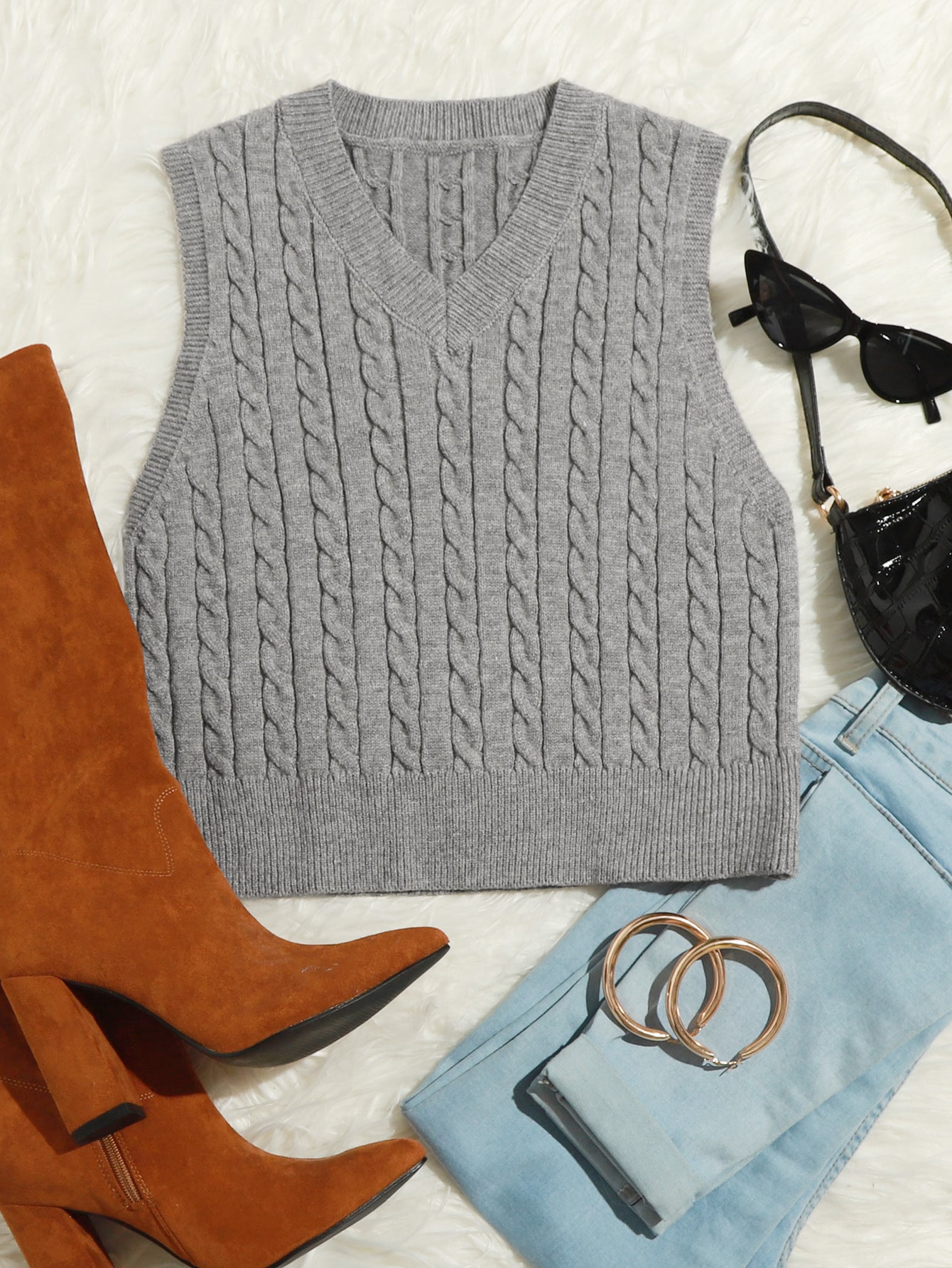 Cable Knit Cropped Sweater Vest thumbnail