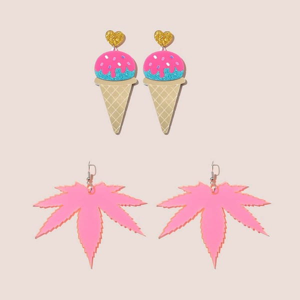 

2pairs Ice Cream & Leaf Drop Earrings, Multicolor