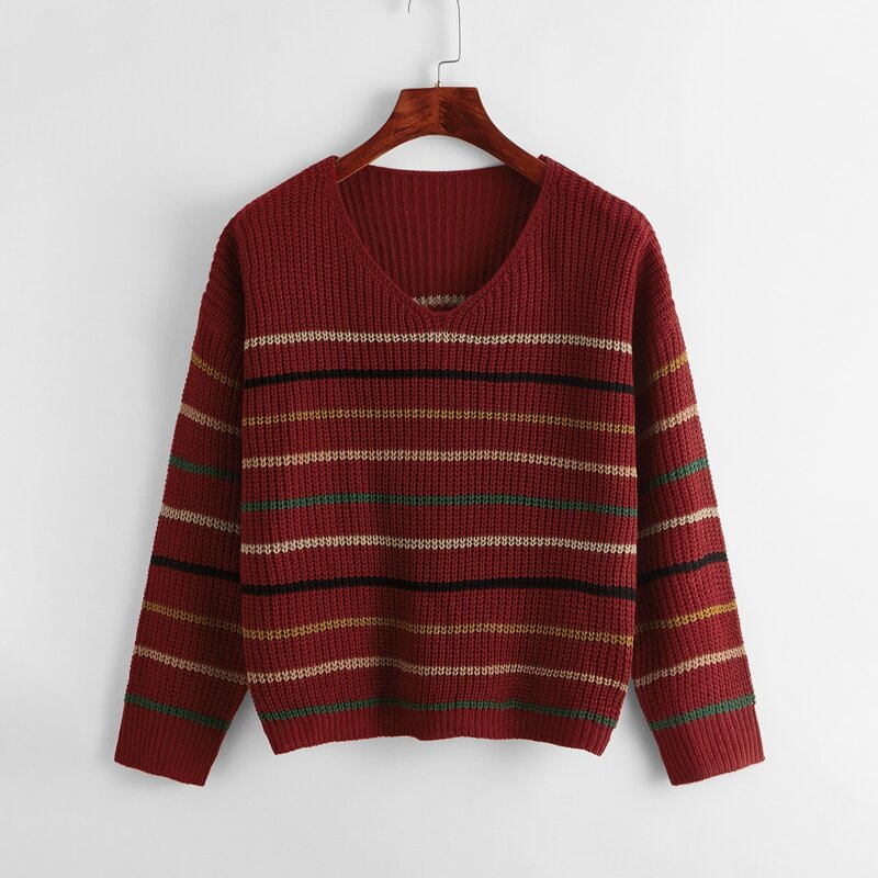 

Striped Drop Shoulder Sweater, Burgundy
