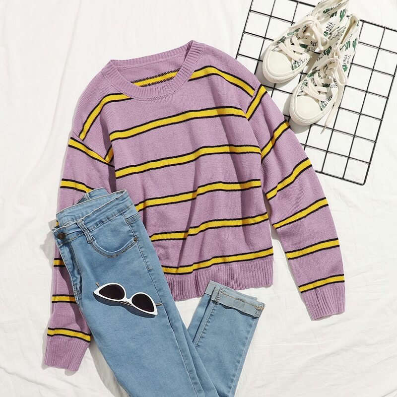 

Striped Colorblock Sweater, Lilac purple