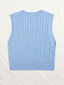 SHEIN EZwear Cable Knit V-neck Sweater Vest - Baby Blue - View 2