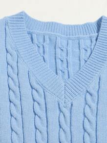 SHEIN EZwear Cable Knit V-neck Sweater Vest - Baby Blue - View 3