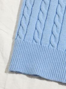 SHEIN EZwear Cable Knit V-neck Sweater Vest - Baby Blue - View 5