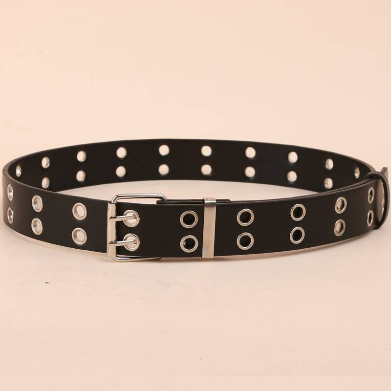 

Eyelet Decor Buckle Belt, Black