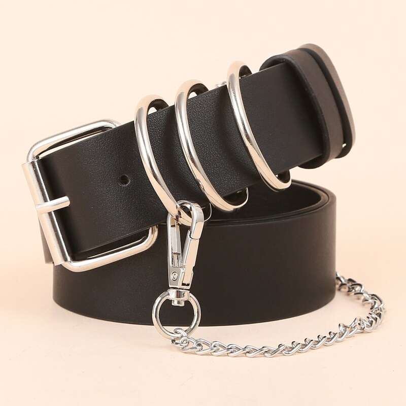 

Chain Decor Metal Buckle Belt, Black