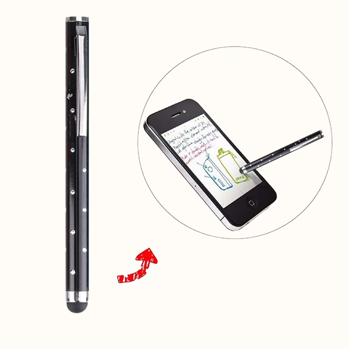 

1pc Rhinestone Decor Stylus Pen, Black