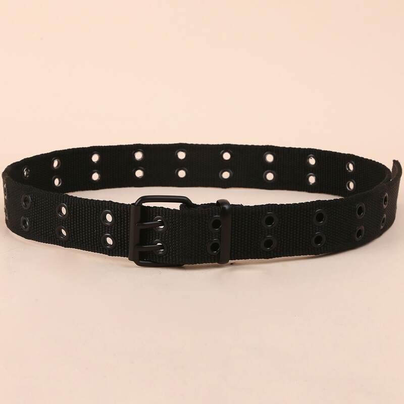 

Eyelet Decor Tape Belt, Black