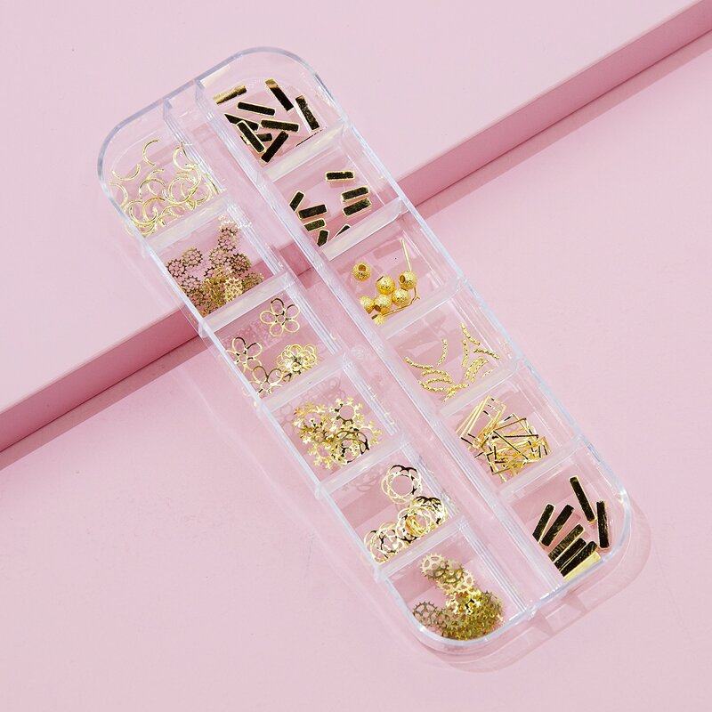 

1box Mix Geo Nail Art Decoration, Gold