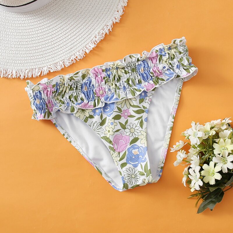 

Floral Frill Trim Bikini Bottom, Multicolor